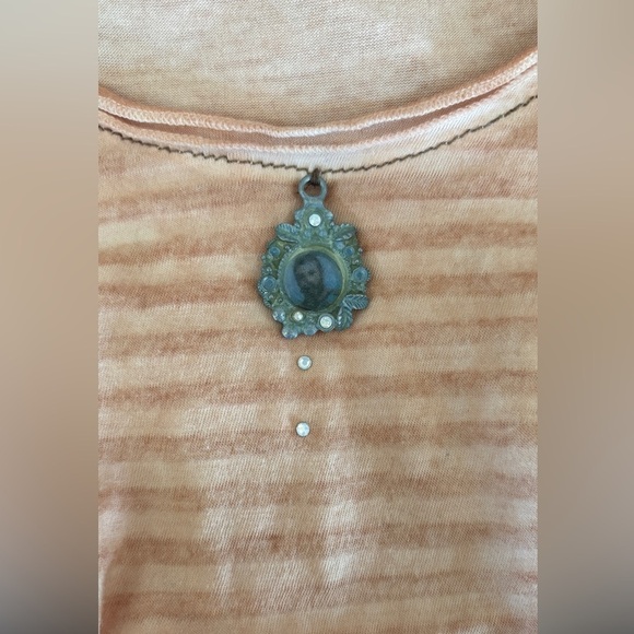 Elisa Cavaletti Size Small Top Short Sleeve V-Neck Charm Artsy Festival Orange - Picture 7 of 8